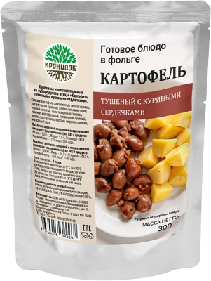 Картофель с куриными сердечками , 300гр.